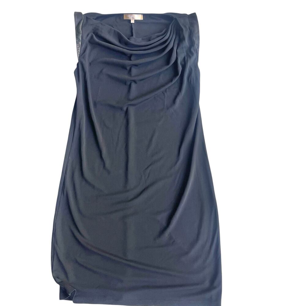 Michael Kors Italy Couture Draped Leather Trim Black Dress Luxury Retail $1275